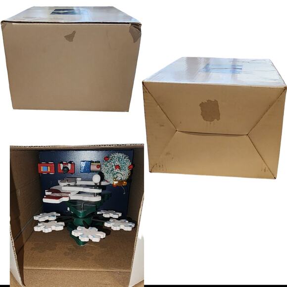 Wooden Christmas Snowman Windup Music Box Rotating Snowflakes Vintage - Picture 6 of 7